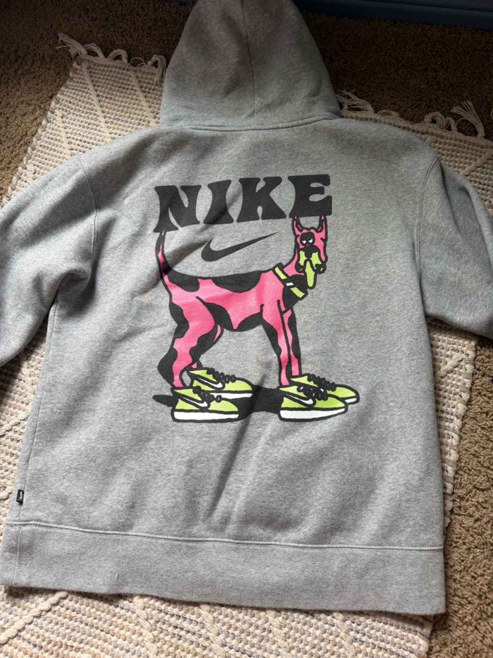 Nike Gray Hoodie with Pink Graphic Dog Print